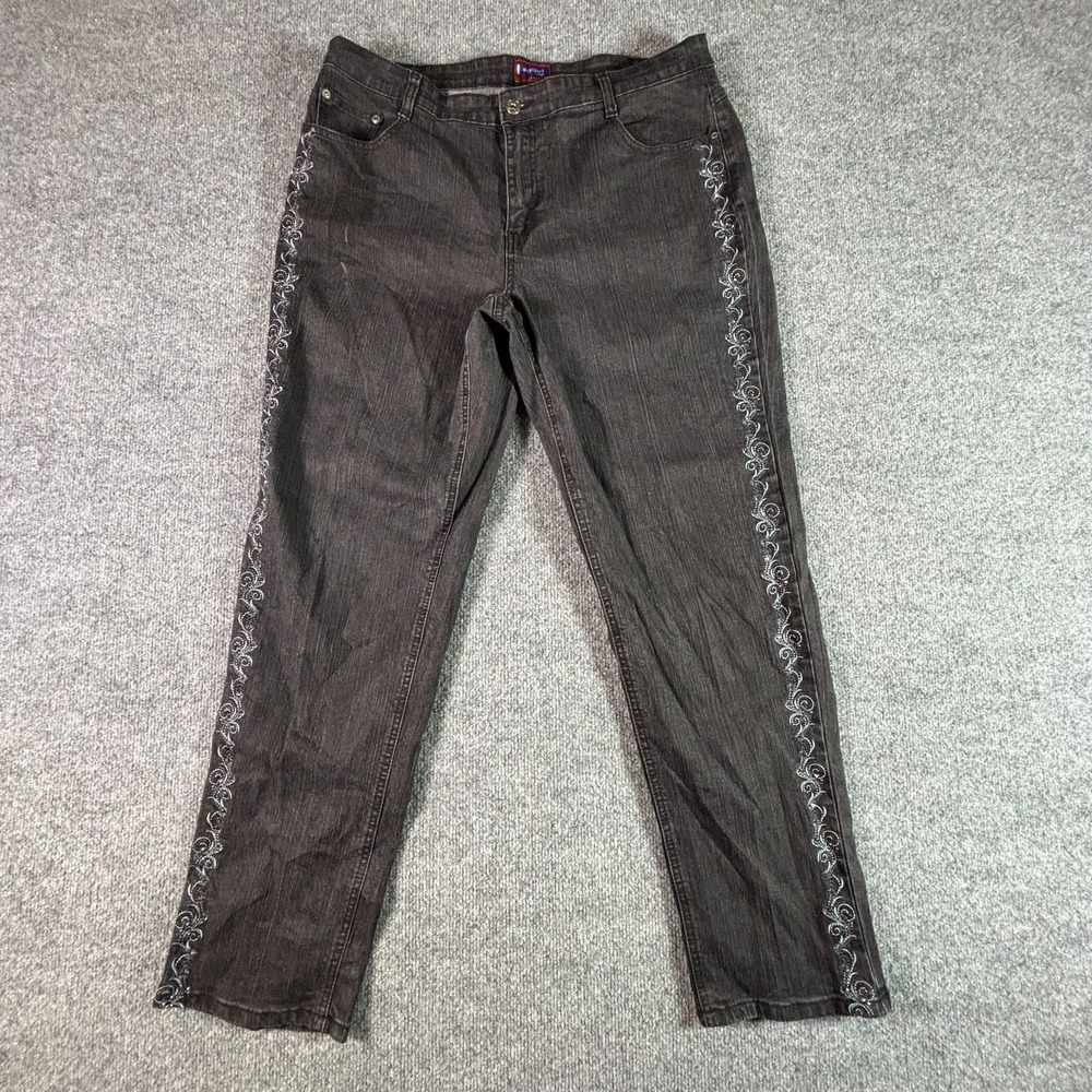 Westport Straight Jeans Womens 16W Black Cotton Denim Embroidered Travel Stretch